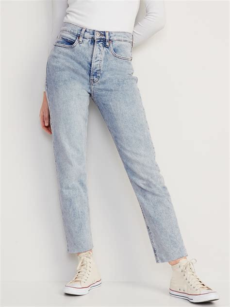Extra High-Waisted Button-Fly Sky-Hi Straight Non-Stretch Cropped Jeans ...