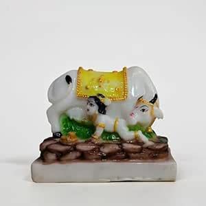 Buy SAVARIYA Marble Baby Krishna with Cow Idol, Handcrafted Religious ...
