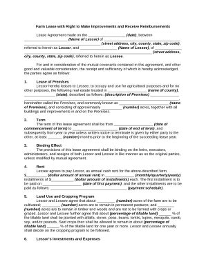 Farm Lease with Right to Make Improvements - Blank Fillable Template ...