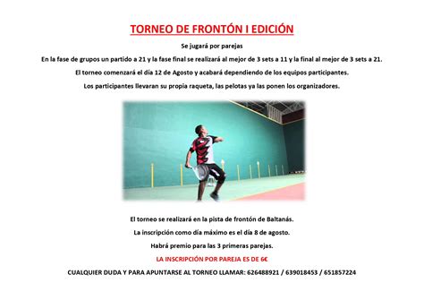 NFORMACIÓN TORNEO DE FUTBOL SALA INFANTIL Y TORNEO DE FRONTENIS
