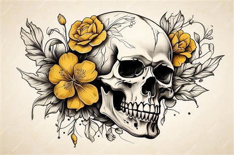 Premium Photo | Skull flower drawing