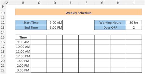 Image result for Making a Weekly Schedule in Excel