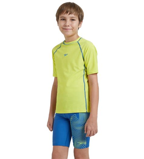 Buy Speedo Boy's Enduraflex Short Sleeve Suntop - Lemon Drizzle ...