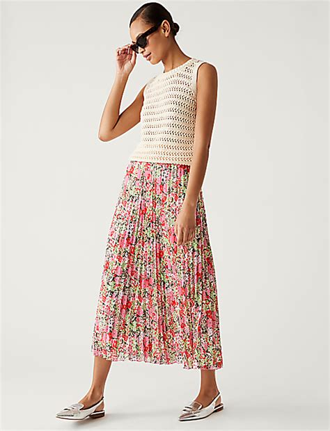 Buy Printed Pleated Midaxi Skirt at Marks & Spencer