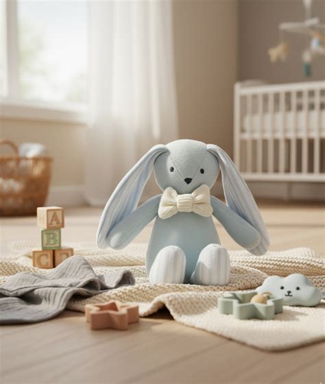 Ralph Bunny Hop Cotton Knitted Stuffed Soft Rattle Toy (Sky Blue ...