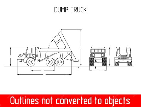 Premium Vector | Dump truck outline blueprint vector size and dimensions height and width