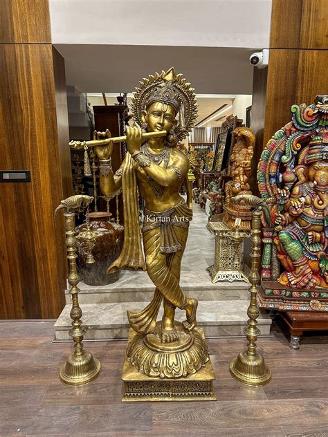 79" Large Lord Krishna Brass Idol | Fine Detailing | Striking Pose ...