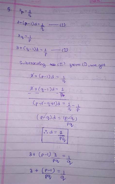If the pth term of an A.P. is 1/q and qth term is1/p, prove that the ...