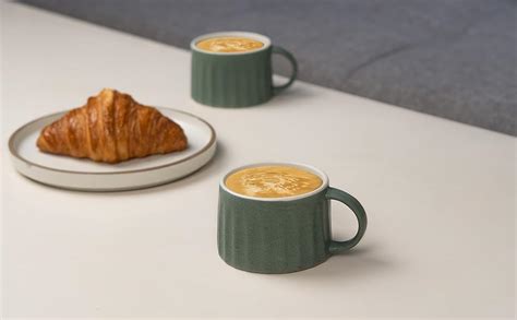 Buy Shay Ceramic Line Cappuccino Cup, Set of 2, Rustic Green, 300ml ...