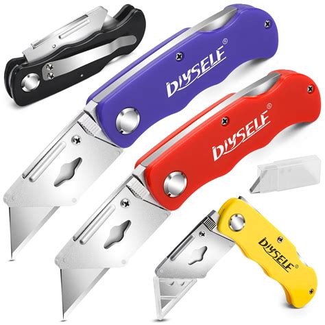 Buy DIYSELF Knife 4 Pack Box Cutters with 10 Blades, Razor Knife with ...