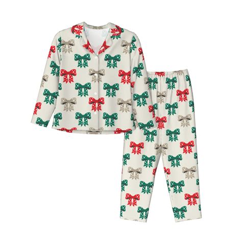 Balery Retro bows Pattern Pajama Sets for Women Long Sleeve 2 Piece ...
