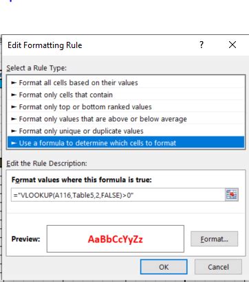 Combining VLOOKUP and Conditional Formatting 的图像结果
