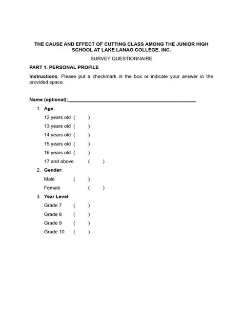 Survey Questionnaire Sample | PDF