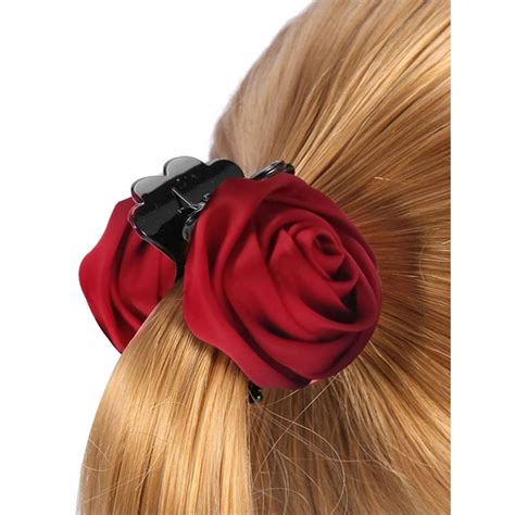 Buy OOMPH Jewellery Deep Red Satin Rose Floral Hair Claw Hair Clip Online