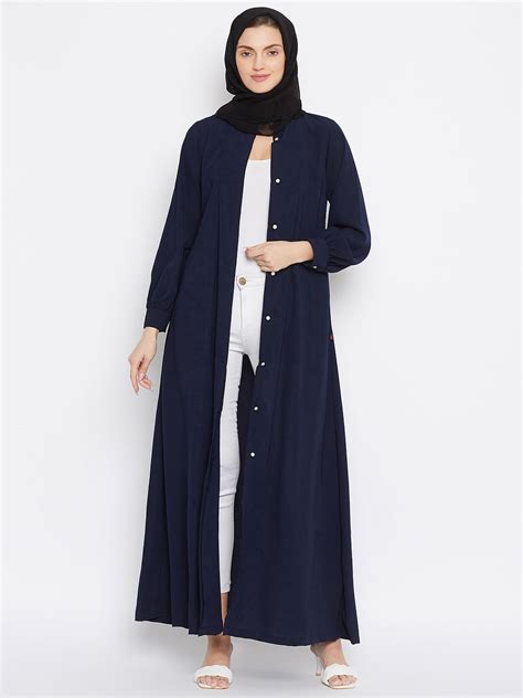 Nabia Women Blue Solid Front Open Abaya With Georgette Scarf
