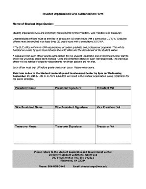 GPA Authorization Form - University Student Commons & Activities - Usca ...