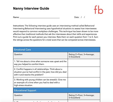 Nanny Interview Guide PDF Digital Download Interview Template Child ...