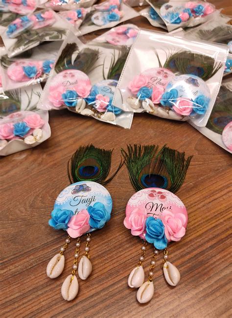 LAMANSH Customized Floral 🌸 Badges Brooches with mor pankh for Guests ...