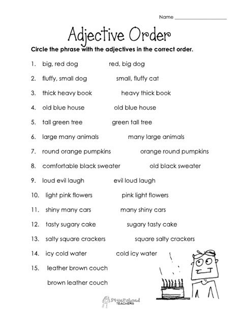 Image result for Printable Adjective Order Worksheet