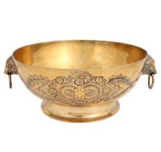 Brass Bowl With Handles Floral Design Vintage Collection
