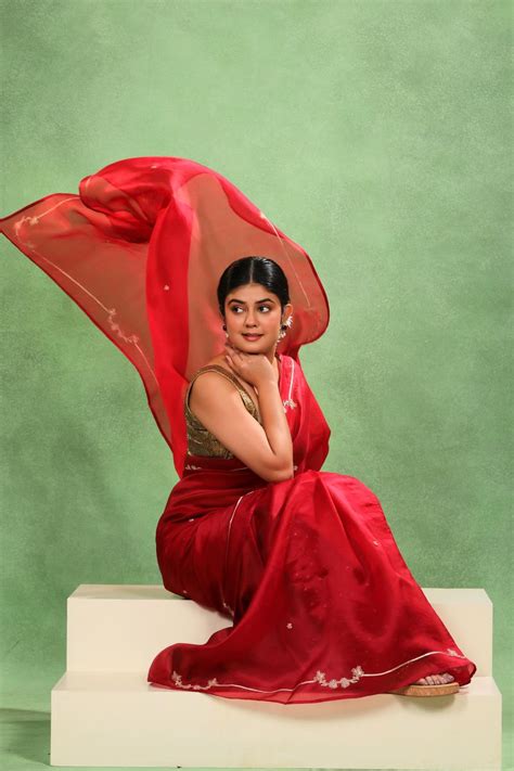 Red Organza Bridal Saree | Chinaya Banaras | Gota Patti Work