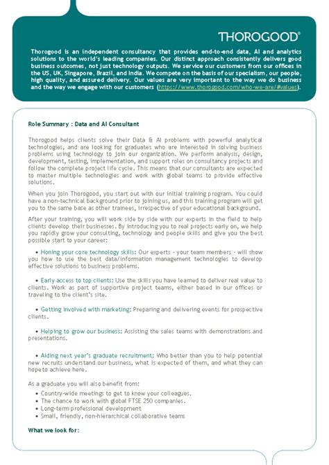 Thorogood Associates - Graduate Job Description 2024 - Thorogood is an ...