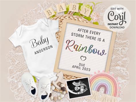 Rainbow Baby Announcement Digital, Rainbow Pregnancy Announcement ...