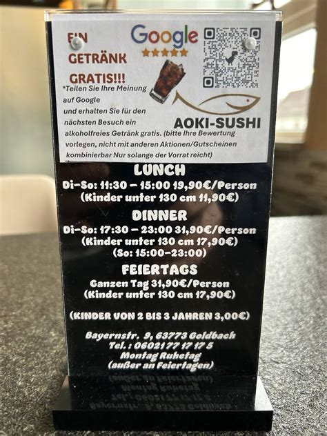 Speisekarte von AOKI SUSHI Asian Fusion restaurant, Goldbach