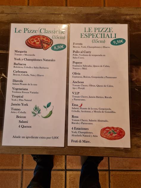 Menu at Pizzeria 401, Cala Mendia