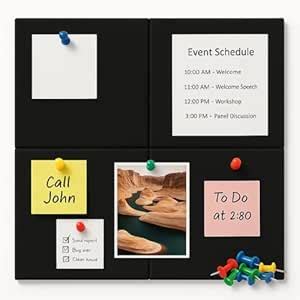 Panchhi Store 4 Pcs Adhesive Notice Board Black Bulletin Board with 10 ...