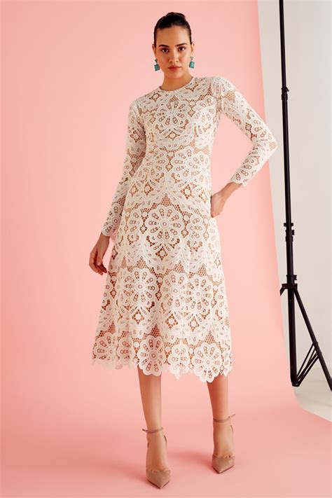 White & Beige Lace Midi Dress – Zabella