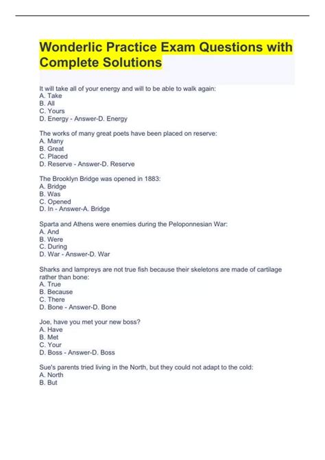 Wonderlic Practice Exam Questions with Complete Solutions - Wonderlic ...