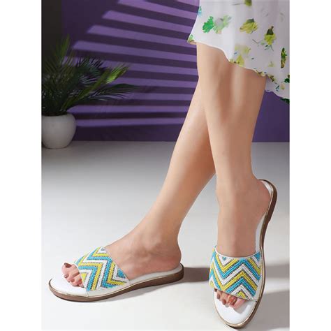 Buy Carlton London White Embellished Slip-On Party Wear Open Toe Flats ...