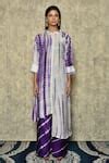 Buy Purple Bamberg Silk Tie Dye Shibori Work Band Collar Kurta And ...