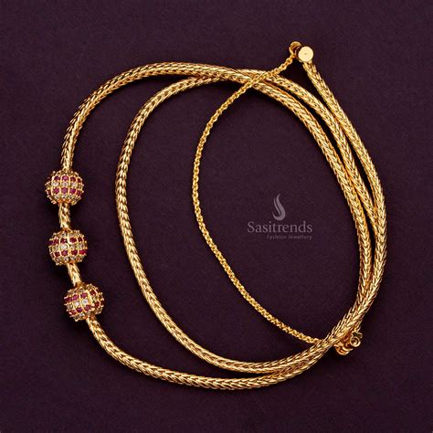 24K Micro Gold Plated Mugappu Chain with AD Stones – Sasitrends