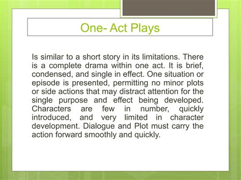 The following are the elements of one-act play | PPTX