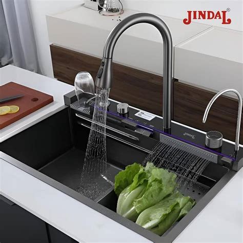 JINDAL Multifunctional 30x18x9 inches SS 304 Waterfall Kitchen Sink ...