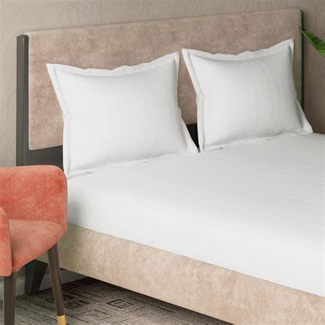 Buy PORTICO Hotel White Striped Cotton Pillow Cover - 46x69cm - Set of ...