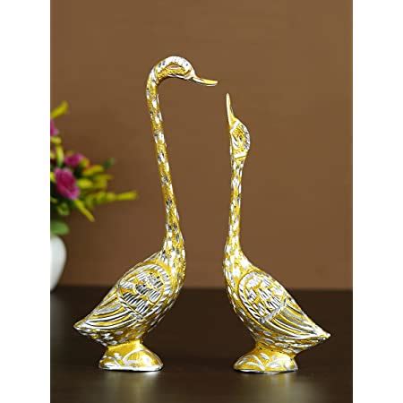 Buy WebelKart Pair of Kissing Duck Showpiece - 29 cm (Aluminium, Golden ...