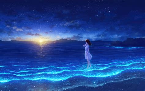 Whispers Of The Night Sea Anime Maiden In Moonlight Wallpaper,HD Anime ...