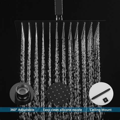 Buy JingGang 12 Inch Ceiling Mount Matte Black Shower System Bathroom ...