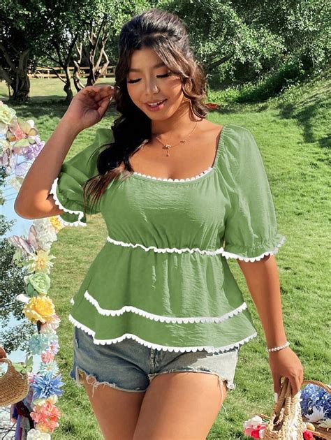 Breezaya Plus Size Women Contrast Color Strap Splice Flared Hem Cinched ...