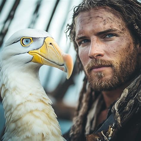 A man and a bird share a moment of connection in the wild | Premium AI ...