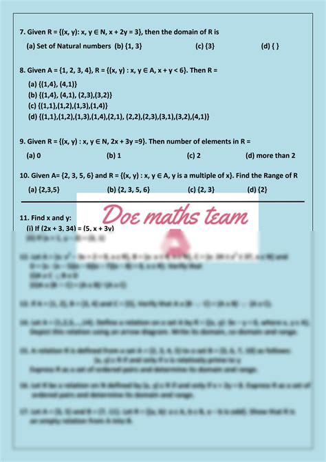 Image result for Relation and Function Class 11 Worksheet