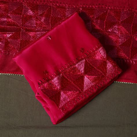 Pink Phulkari Hand Embroidered Crepe Silk 3pc Unstitched Dress Material ...