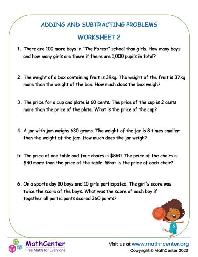 Addition and subtraction Problems Worksheet 4 | Worksheets | Math Center