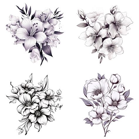 Grayscale Flower Tattoos