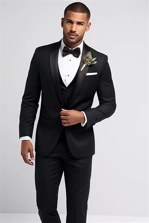 Men's Classic Black Shawl Lapel 3-Piece Tuxedo - Sleek Wedding and Eve ...