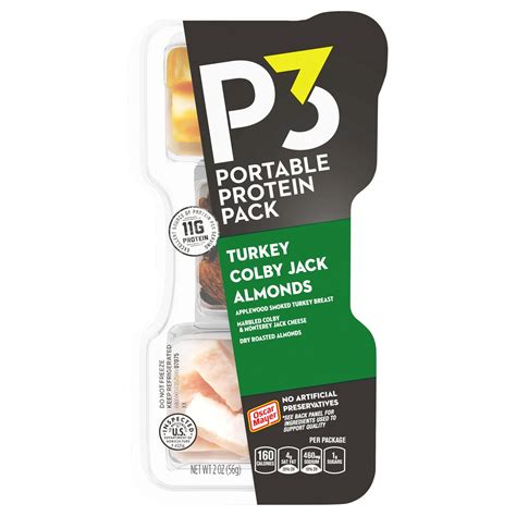 P3 Portable Protein Pack Snack Tray - Turkey, Colby Jack & Almonds ...