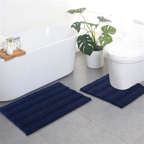NICETOWN Navy Blue Bathroom Rugs, Ultra Thick and Soft Texture Chenille ...